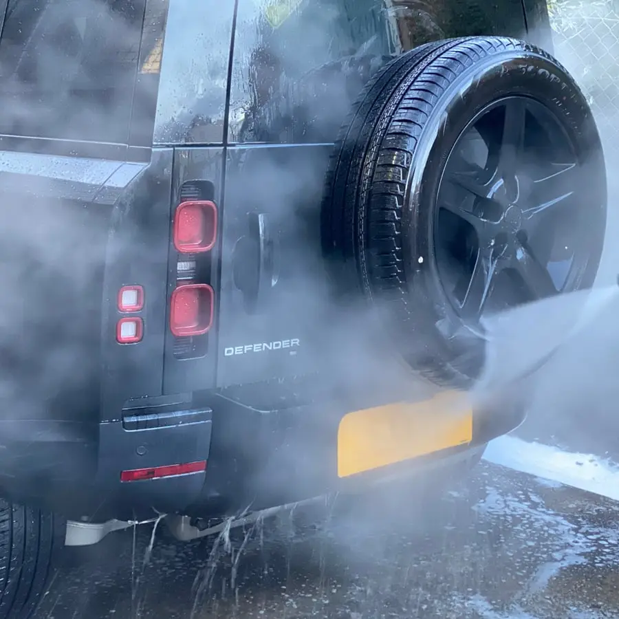 land rover defender during valeting
