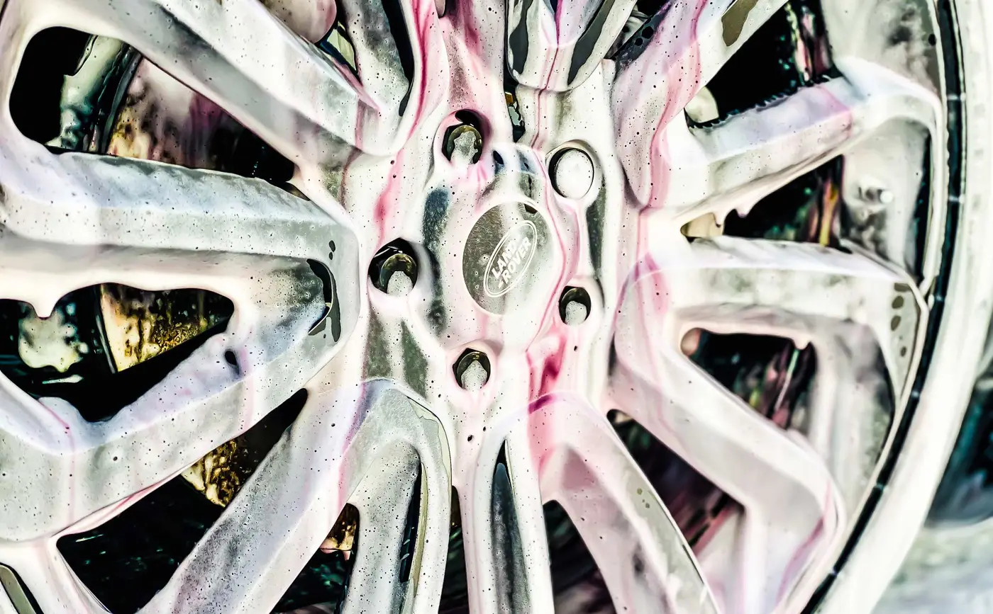 Land Rover wheel during detailing process
